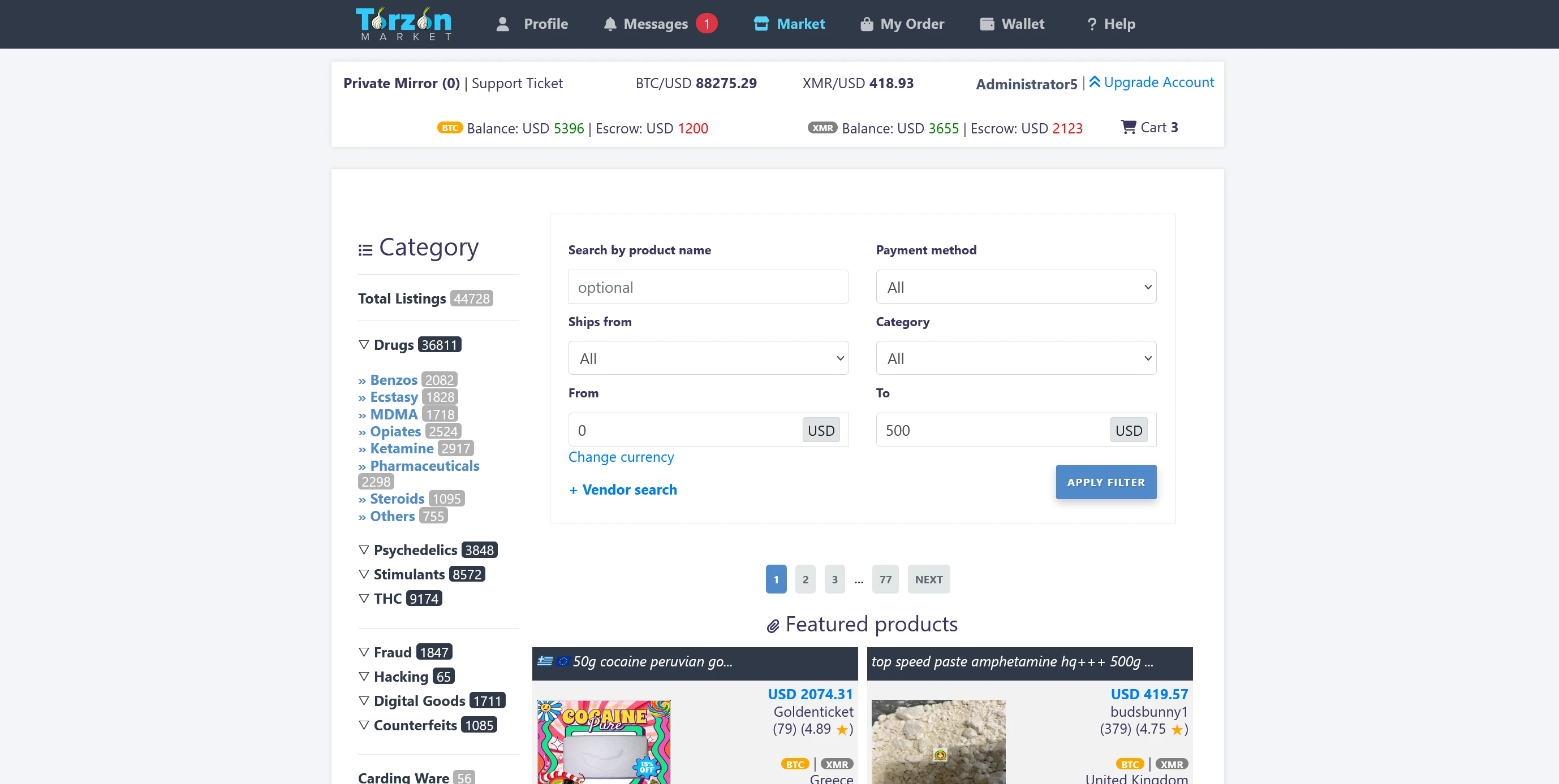 Torzon Market verified interface — endpoint response analysis screenshot documenting the authenticated marketplace homepage as cataloged in our verification database